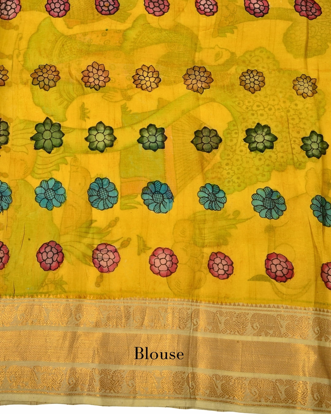 Pure Pen Kalamkari Bangalore Silk Saree