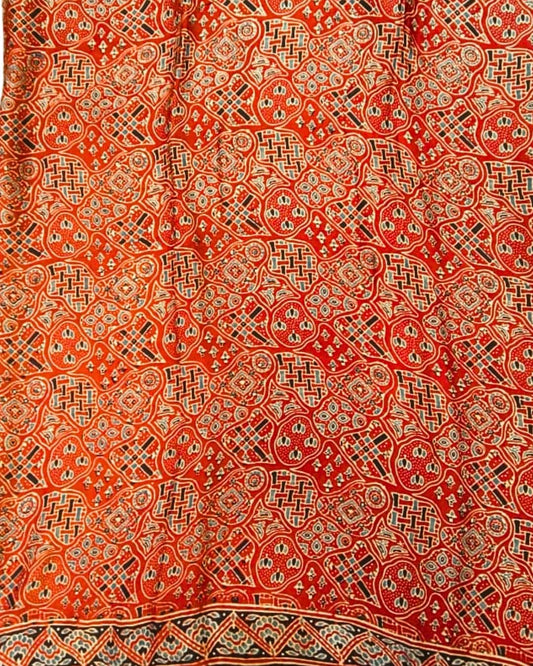 Ajrakh on Pure Modal Silk Saree