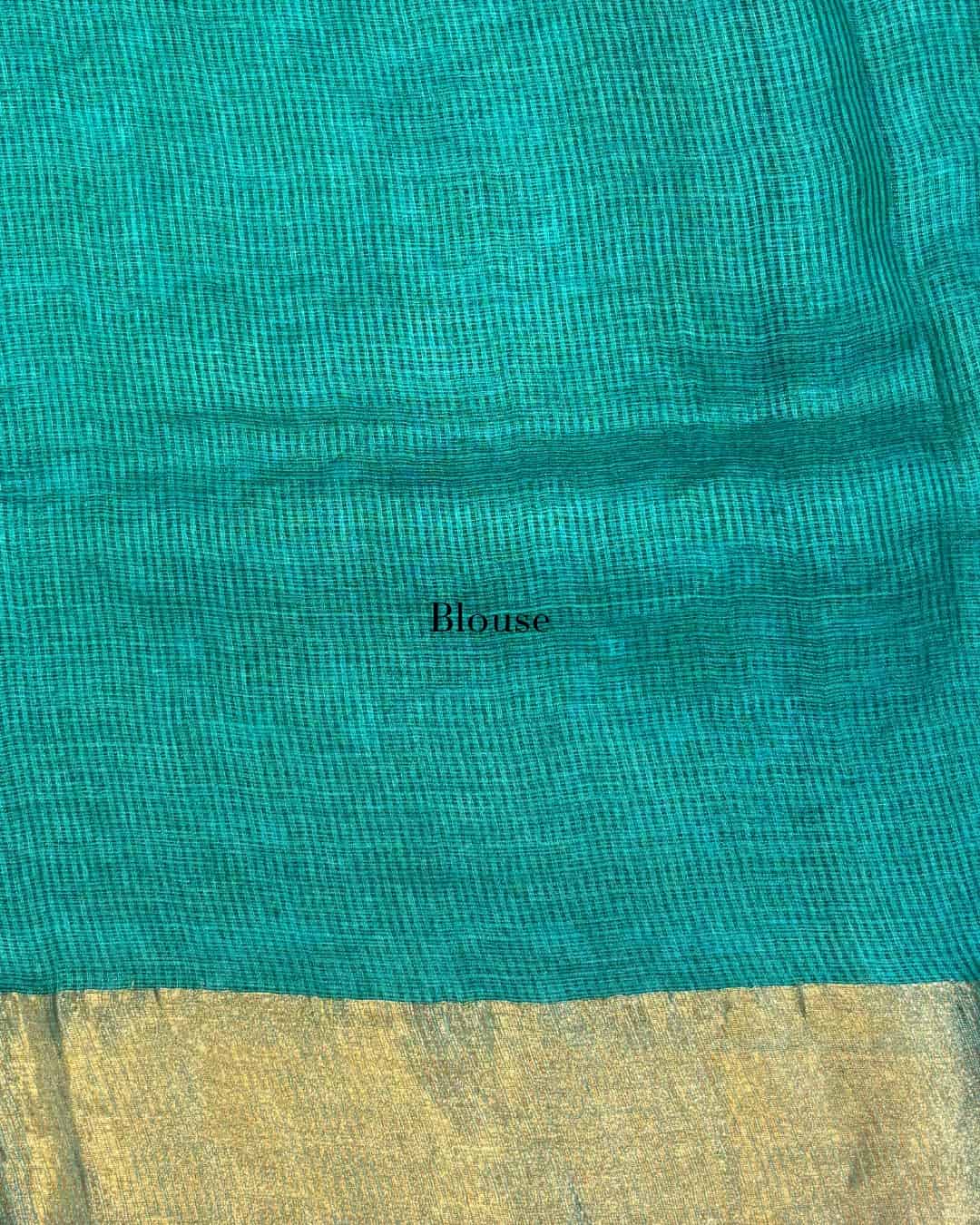Teal Kota Saree with Chikankari Embroidery & Gold Tissue Border