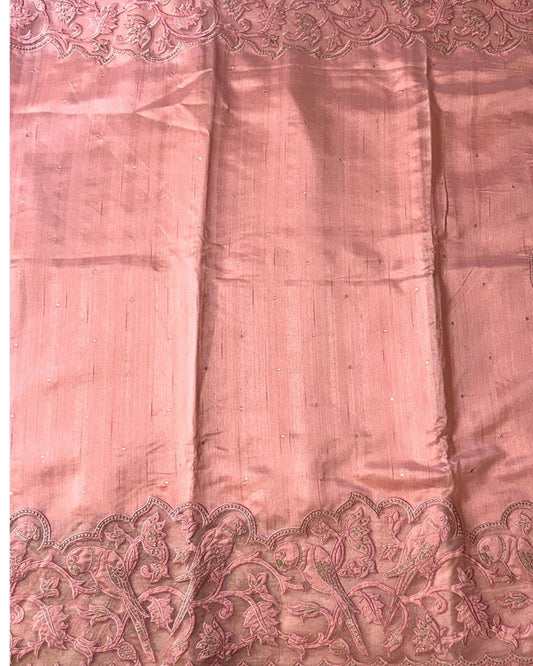 Blush Pink Applique Work on Tussar Silk Saree