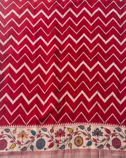 monga tussar silk saree in red with floral border