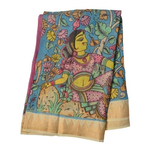 Pure Pen Kalamkari Bangalore Silk Saree