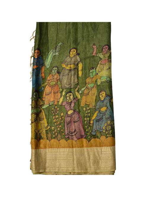 Pure Pen Kalamkari Tissue Silk Saree