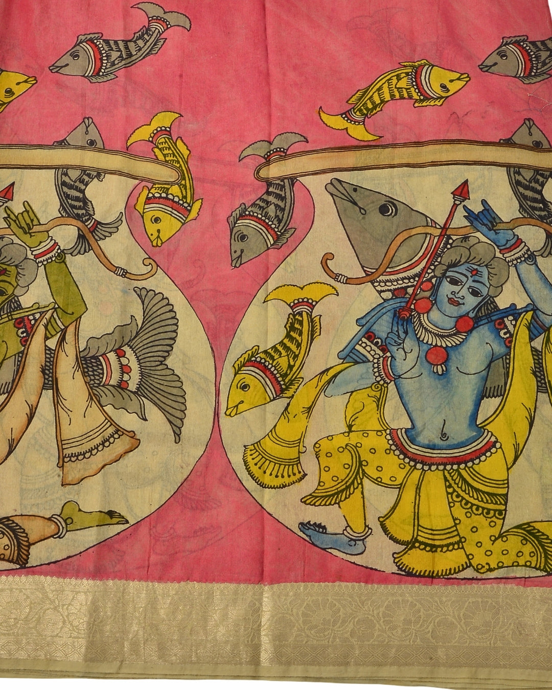 Pure Pen Kalamkari Chanderi Silk Saree