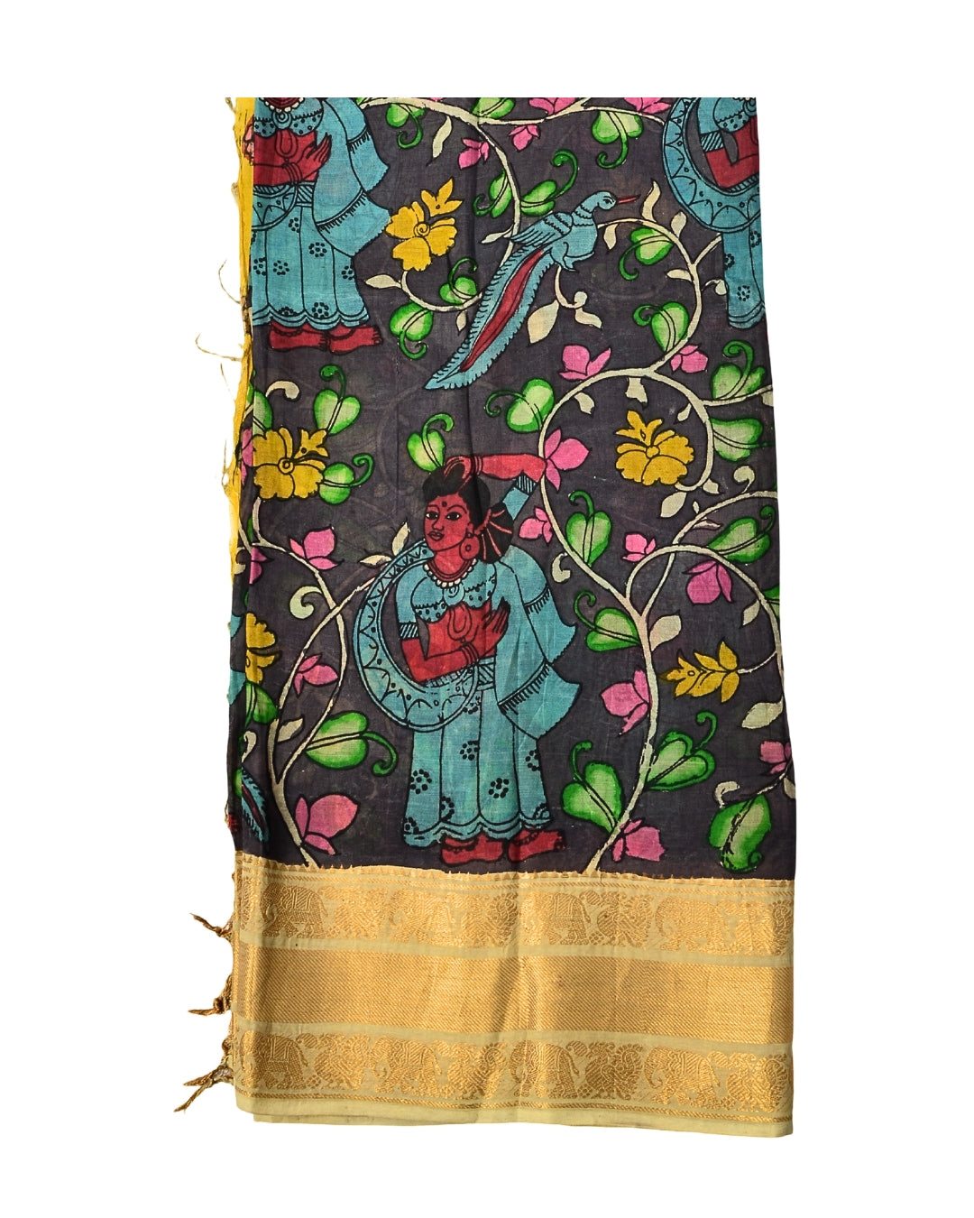 Pure Pen Kalamkari Bangalore Silk Saree