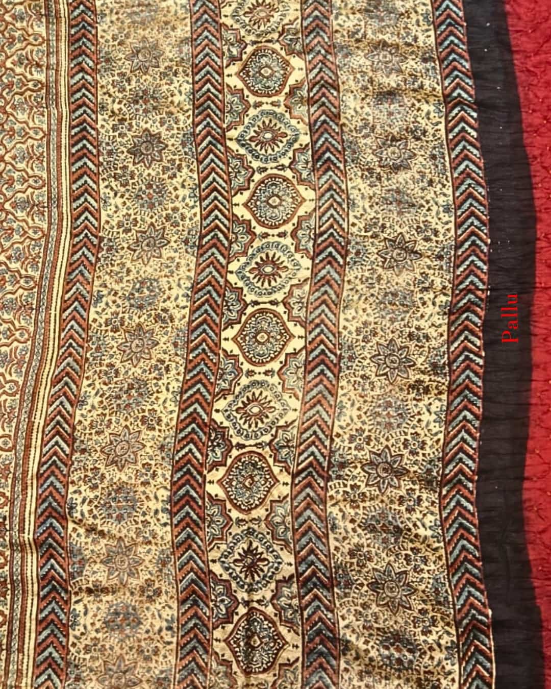 Red Bandhani saree with Ajrakh pallu and blouse