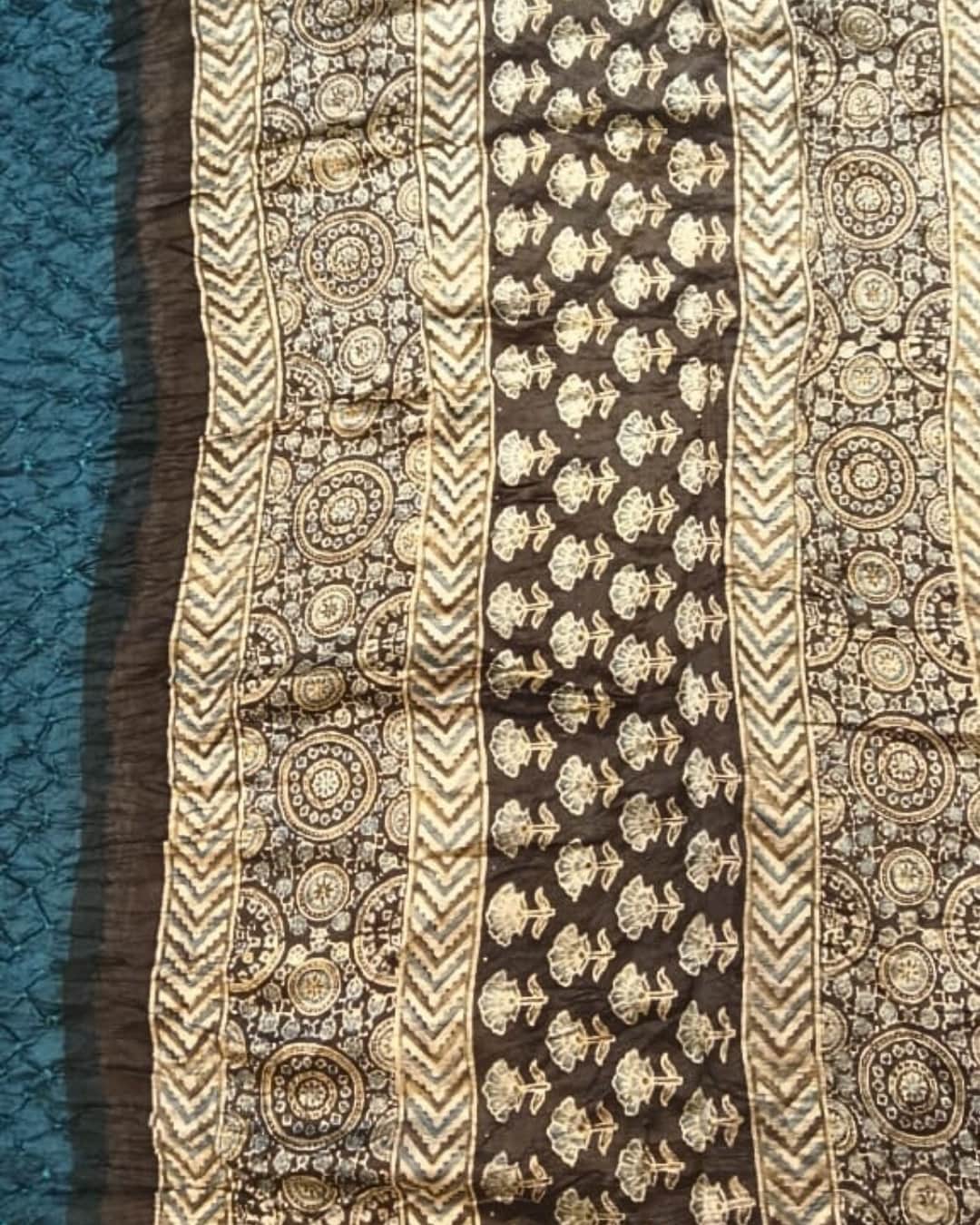 Pure Bandhani Silk Saree with Ajrakh Pallu & Blouse