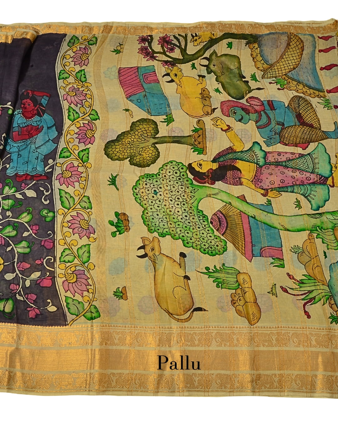 Pure Pen Kalamkari Bangalore Silk Saree