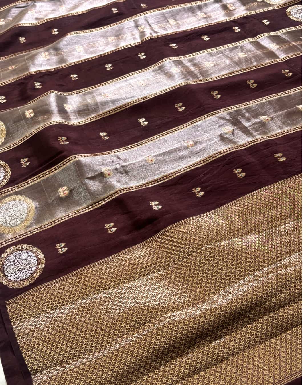 Raw Mango Silk Saree with Tissue Stripes and Zari Woven Pallu