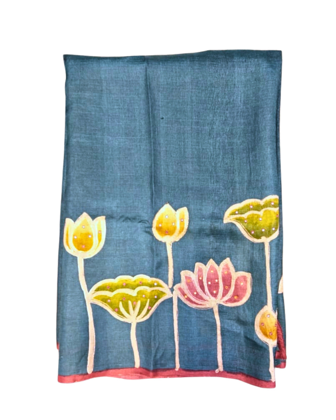 Hand-Painted Lotus Pure Tussar Silk Saree