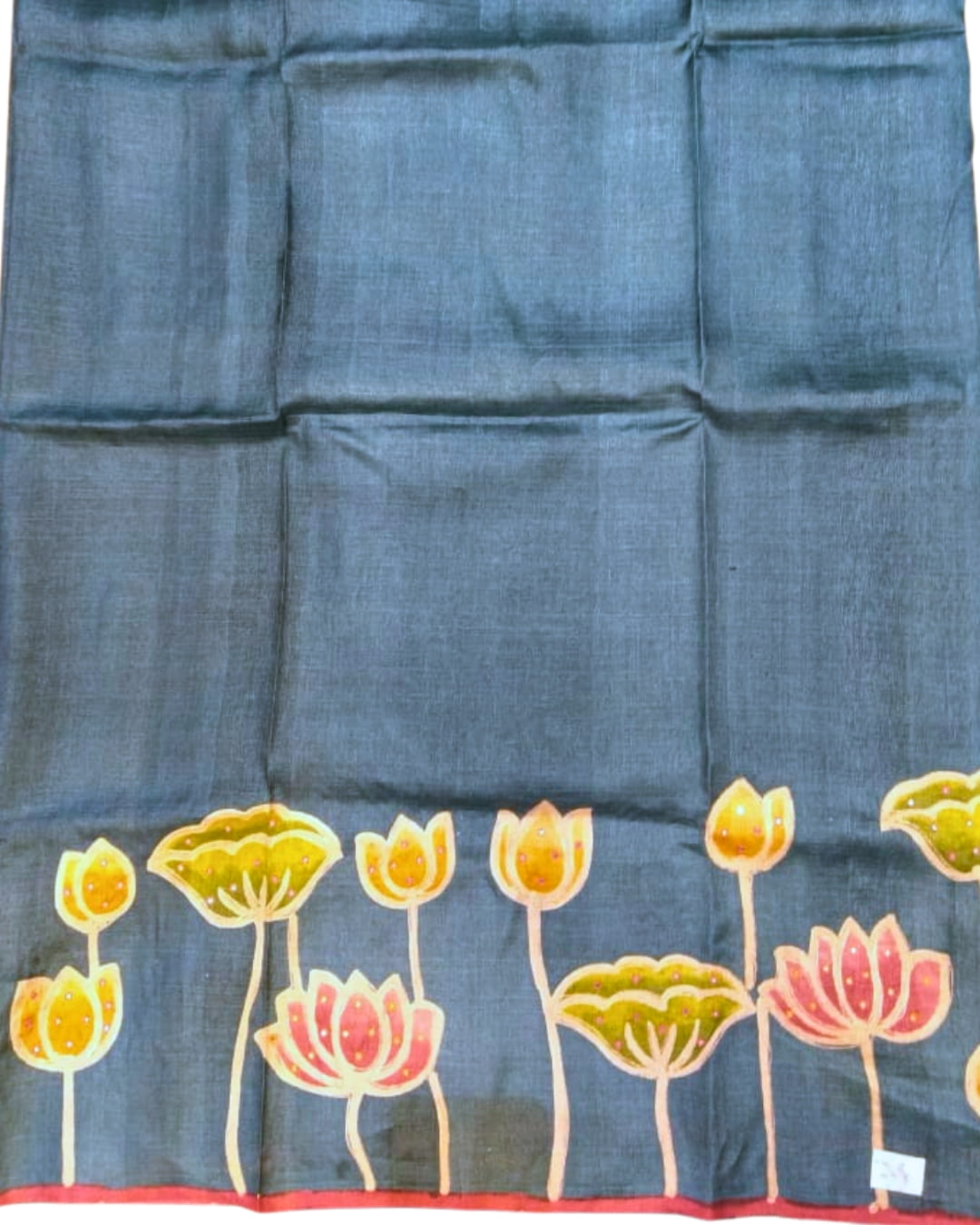 Hand-Painted Lotus Pure Tussar Silk Saree