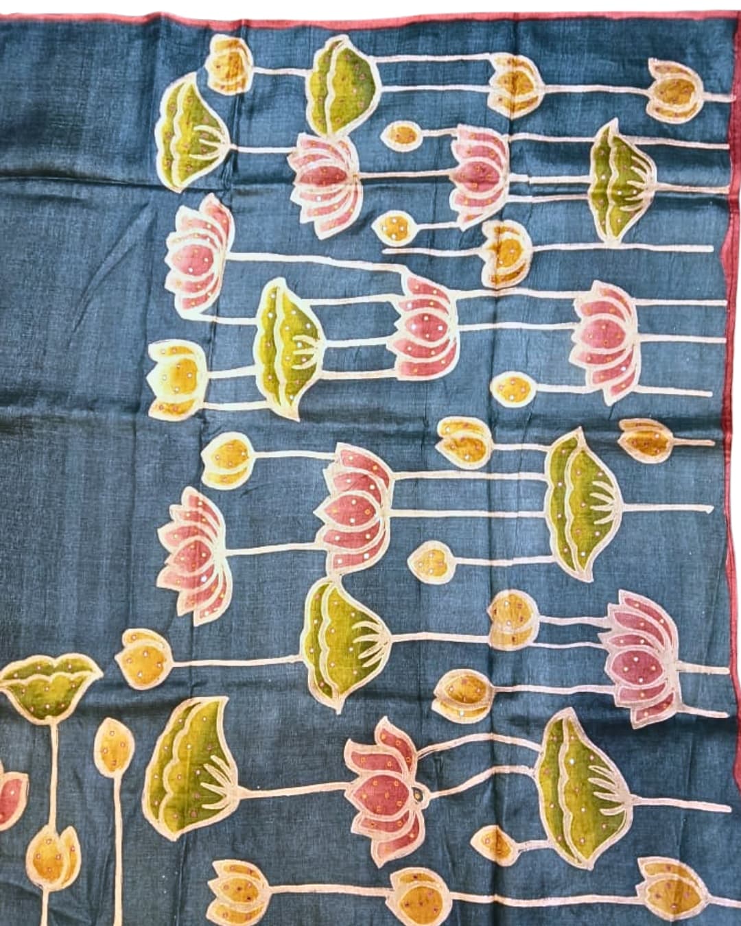 Hand-Painted Lotus Pure Tussar Silk Saree