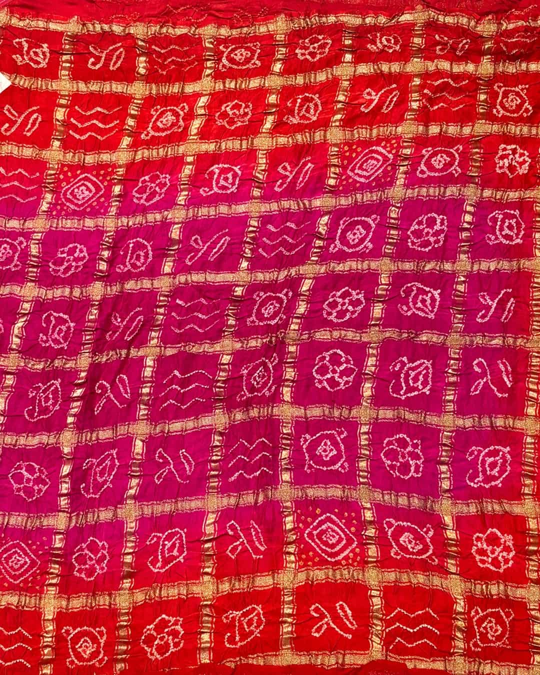 Rani pink and red pure Gajji Silk Ghadchola Saree with Zari Weave 