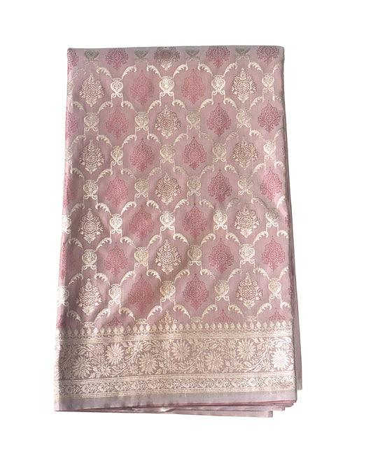 Blush Pink Semi Banarasi Saree with Rich Zari Border