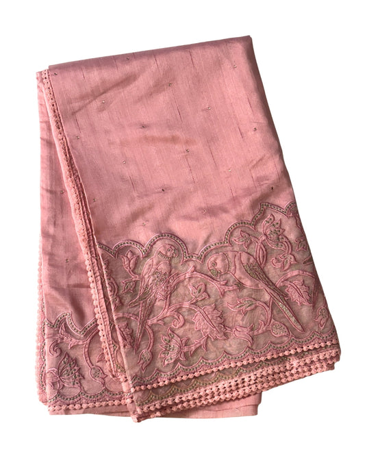 Blush Pink Applique Work on Tussar Silk Saree