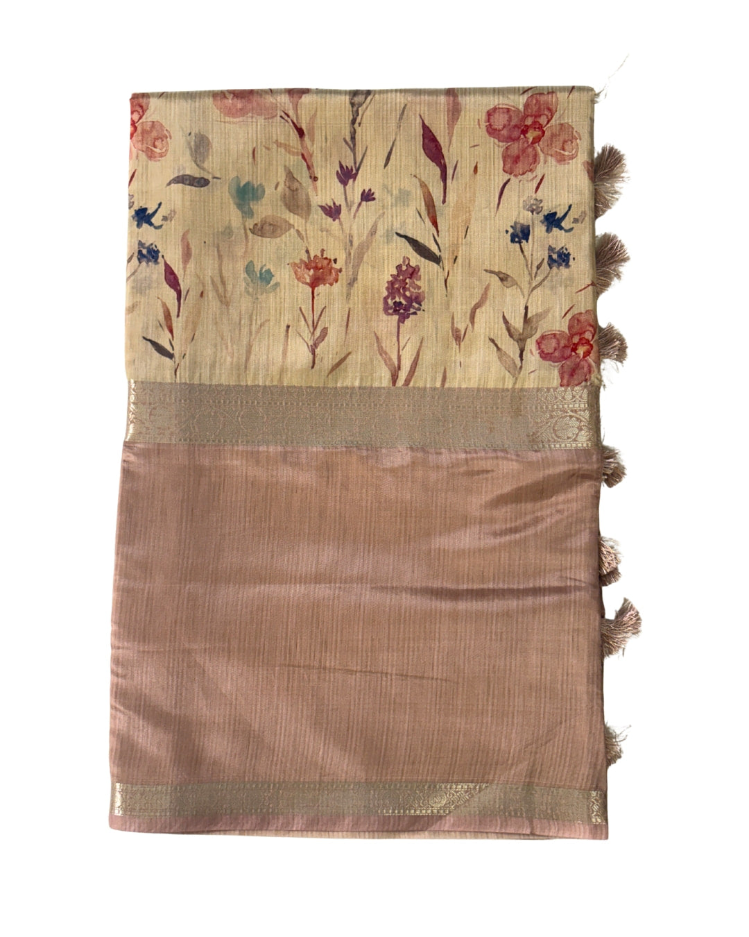 Floral Semi Crepe Silk Saree with Beige Border