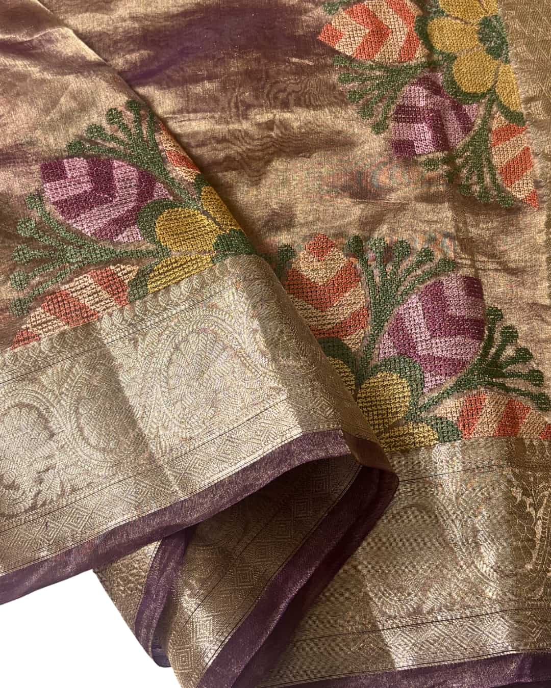 Pure Tissue Saree with Petit Point Embroidery & Zari Border