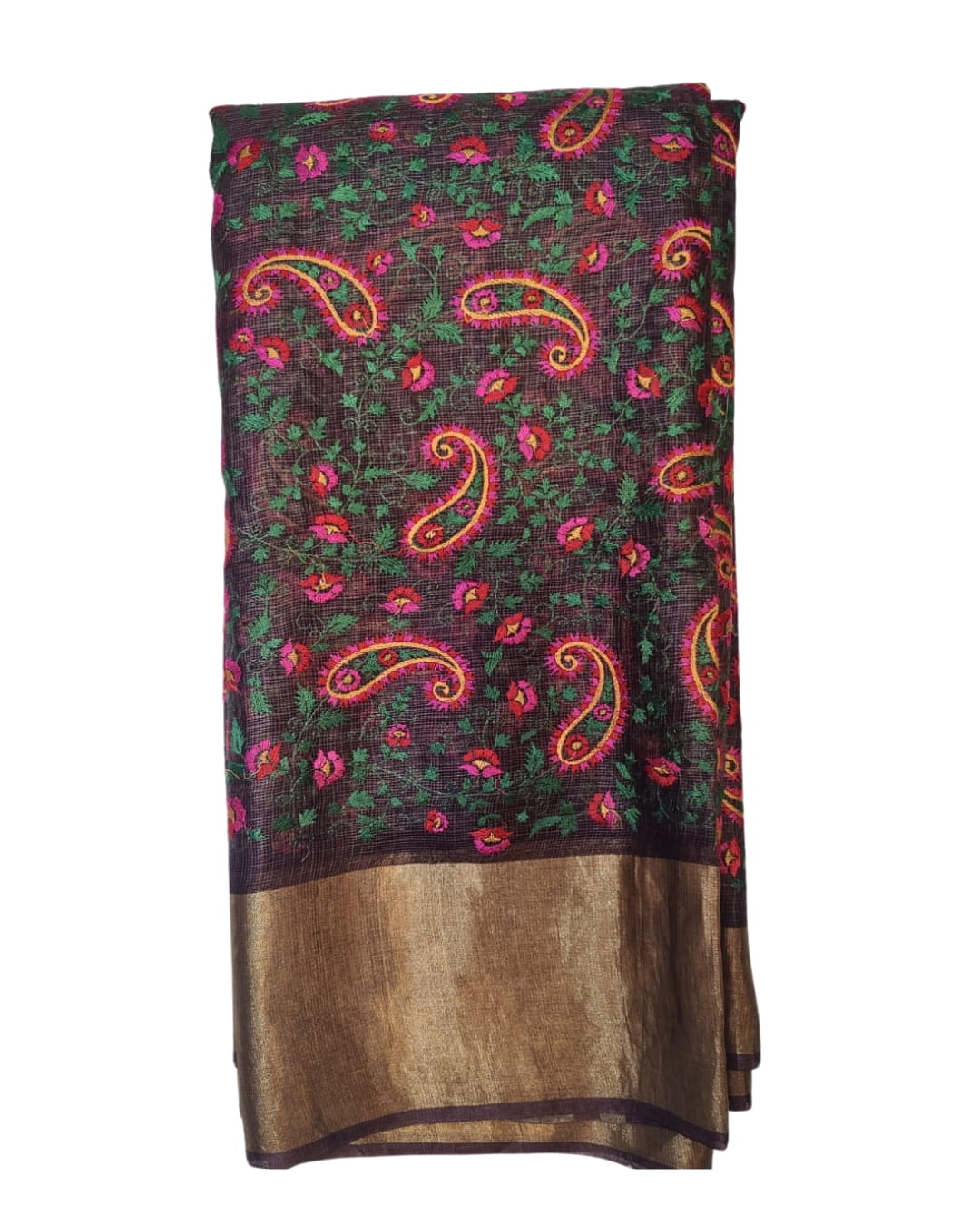 Coffee Brown Manipuri Saree with Cross Stitch Embroidery