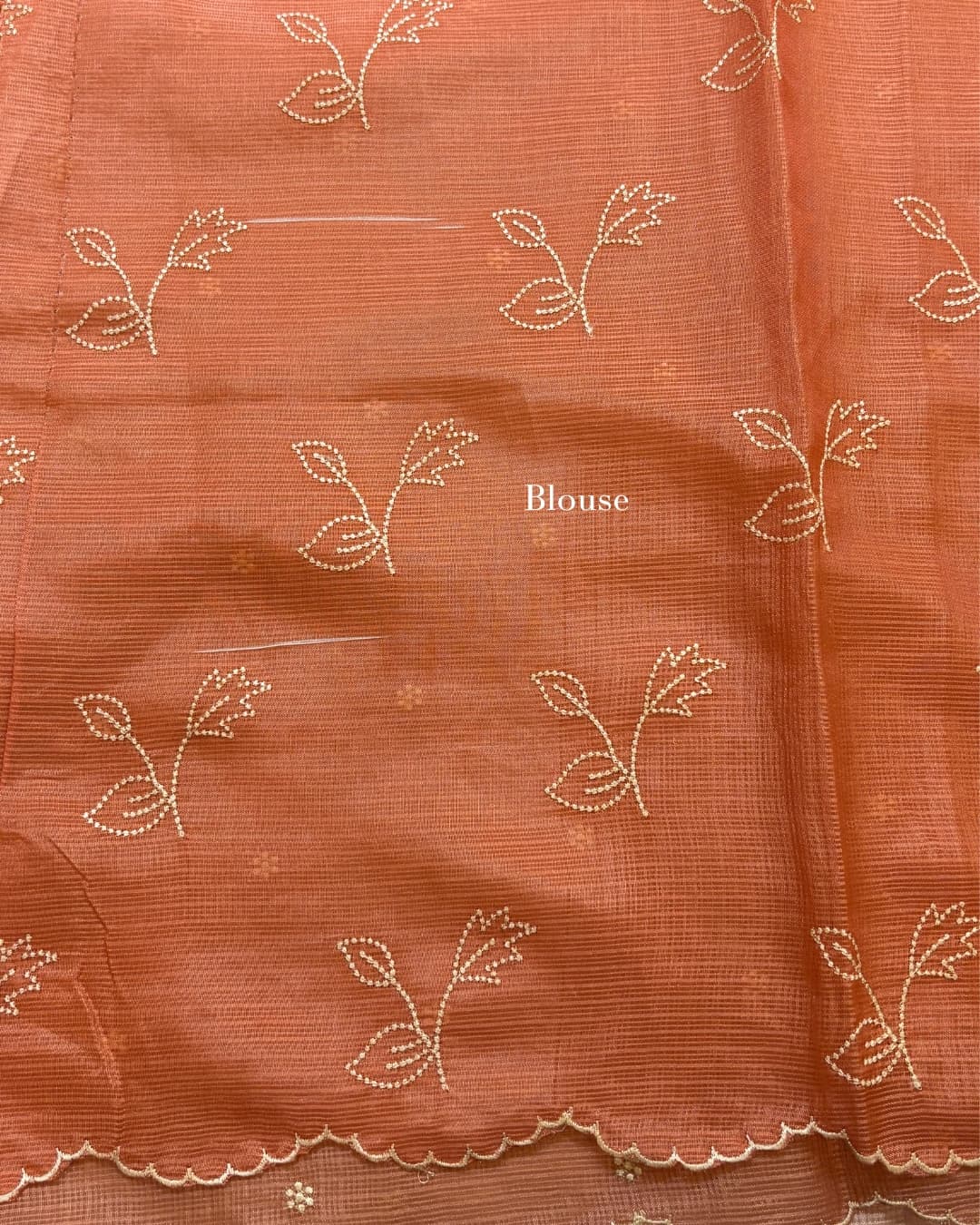 Ombre peach and blue kota saree with buttas