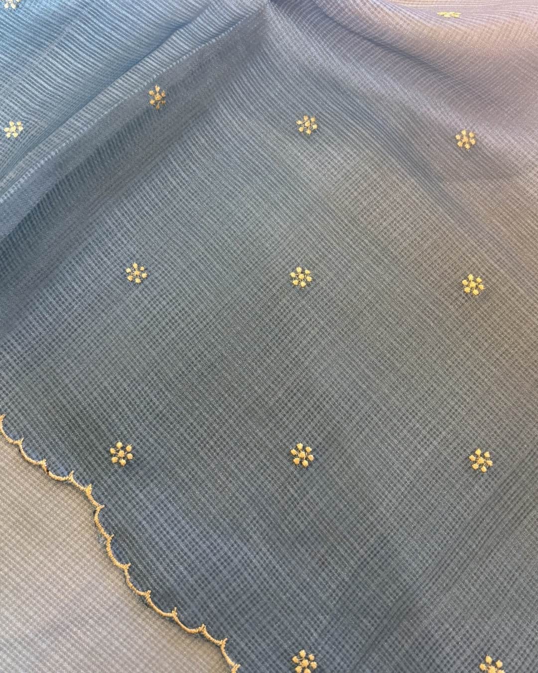 Ombre peach and blue kota saree with buttas