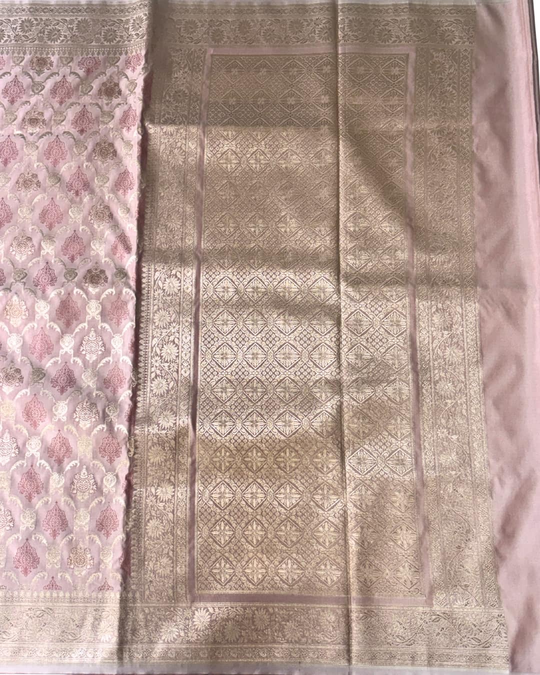 Blush Pink Semi Banarasi Saree with Rich Zari Border