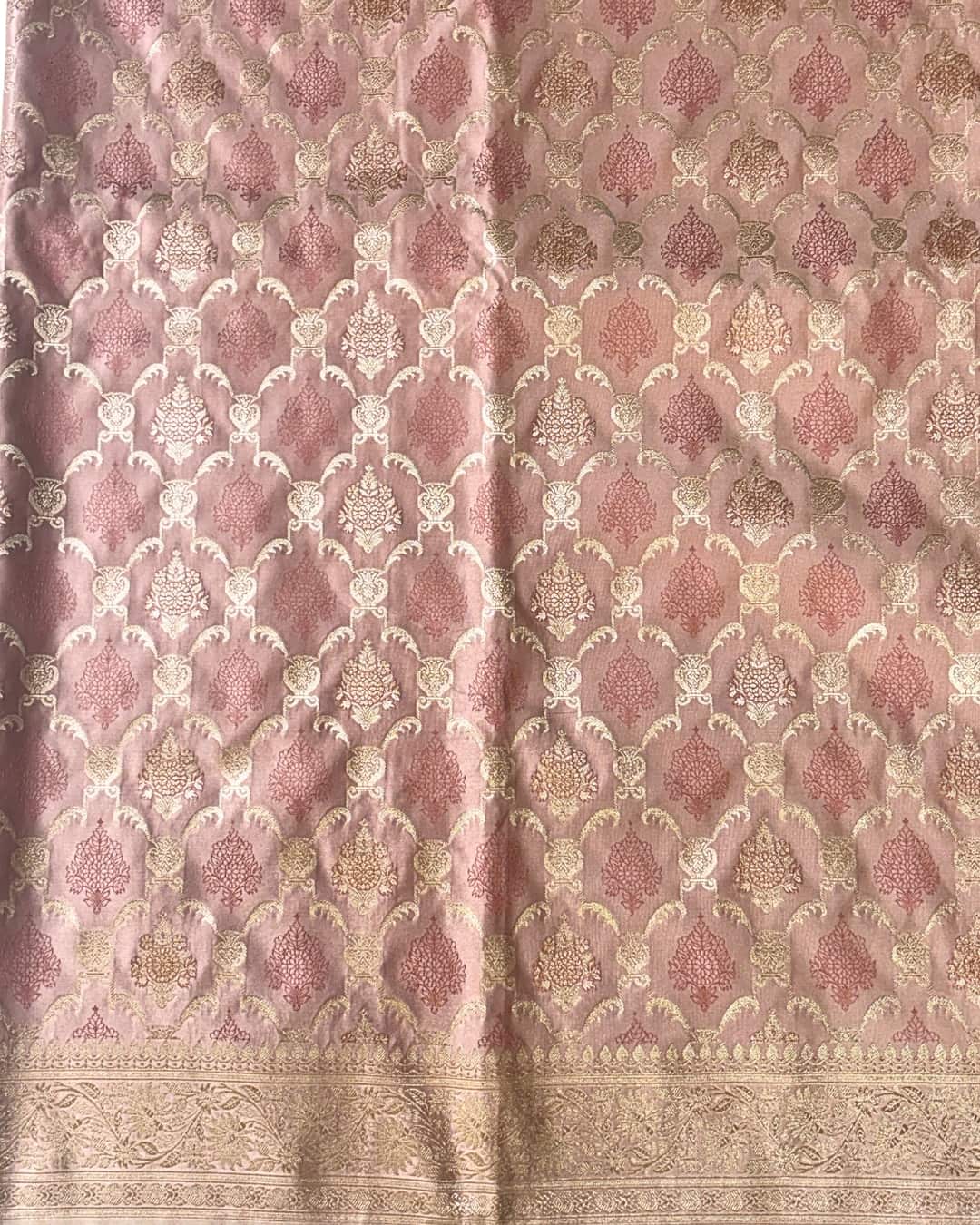 Blush Pink Semi Banarasi Saree with Rich Zari Border