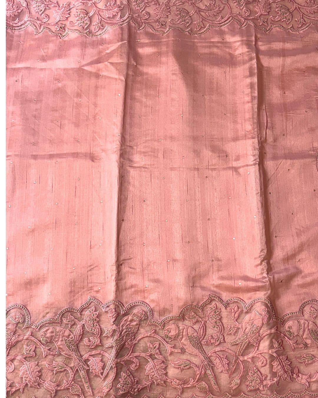 Blush Pink Applique Work on Tussar Silk Saree