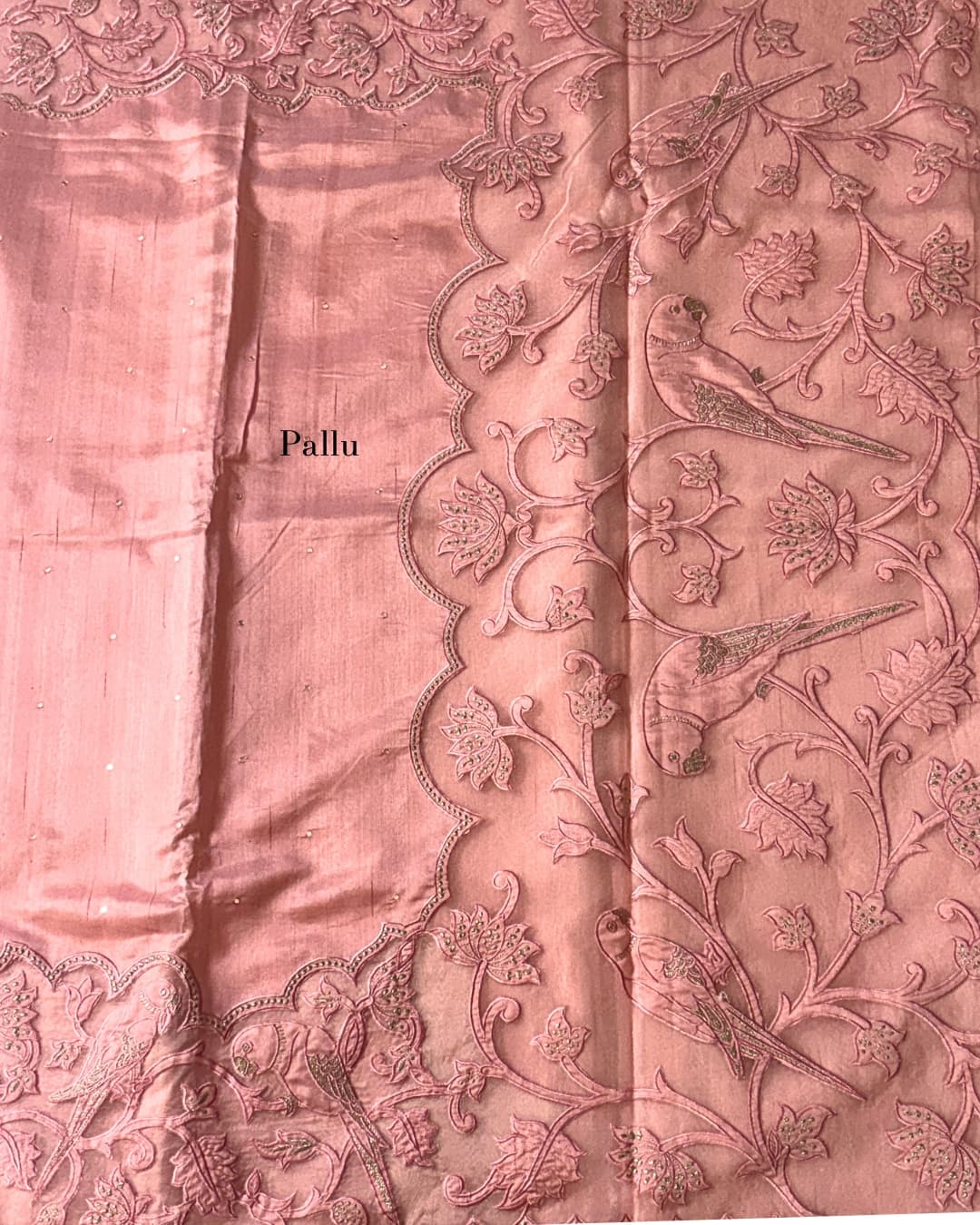 Blush Pink Applique Work on Tussar Silk Saree