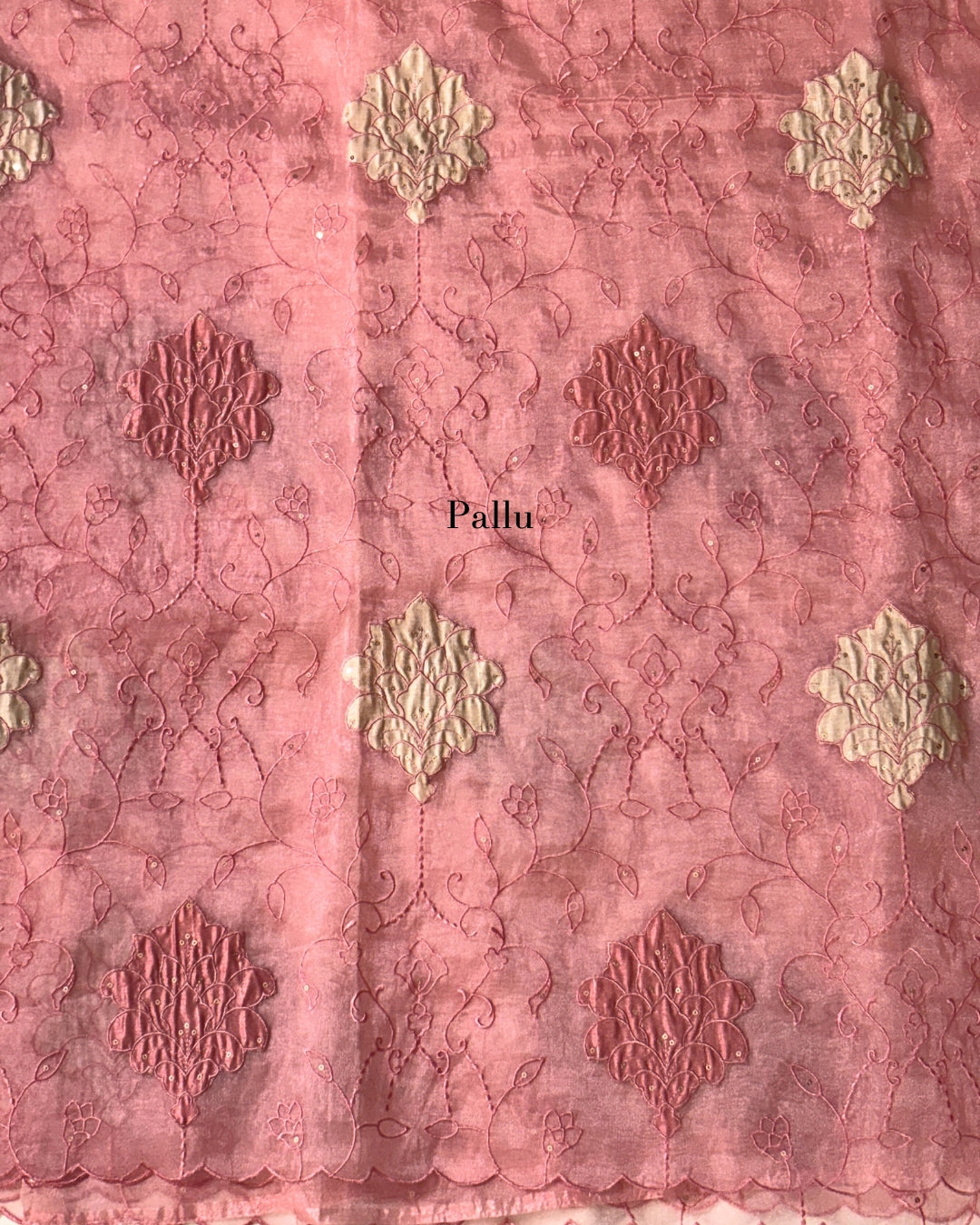 Rose Pink Tissue Organza Saree with Appliqué & Embroidered Detailing