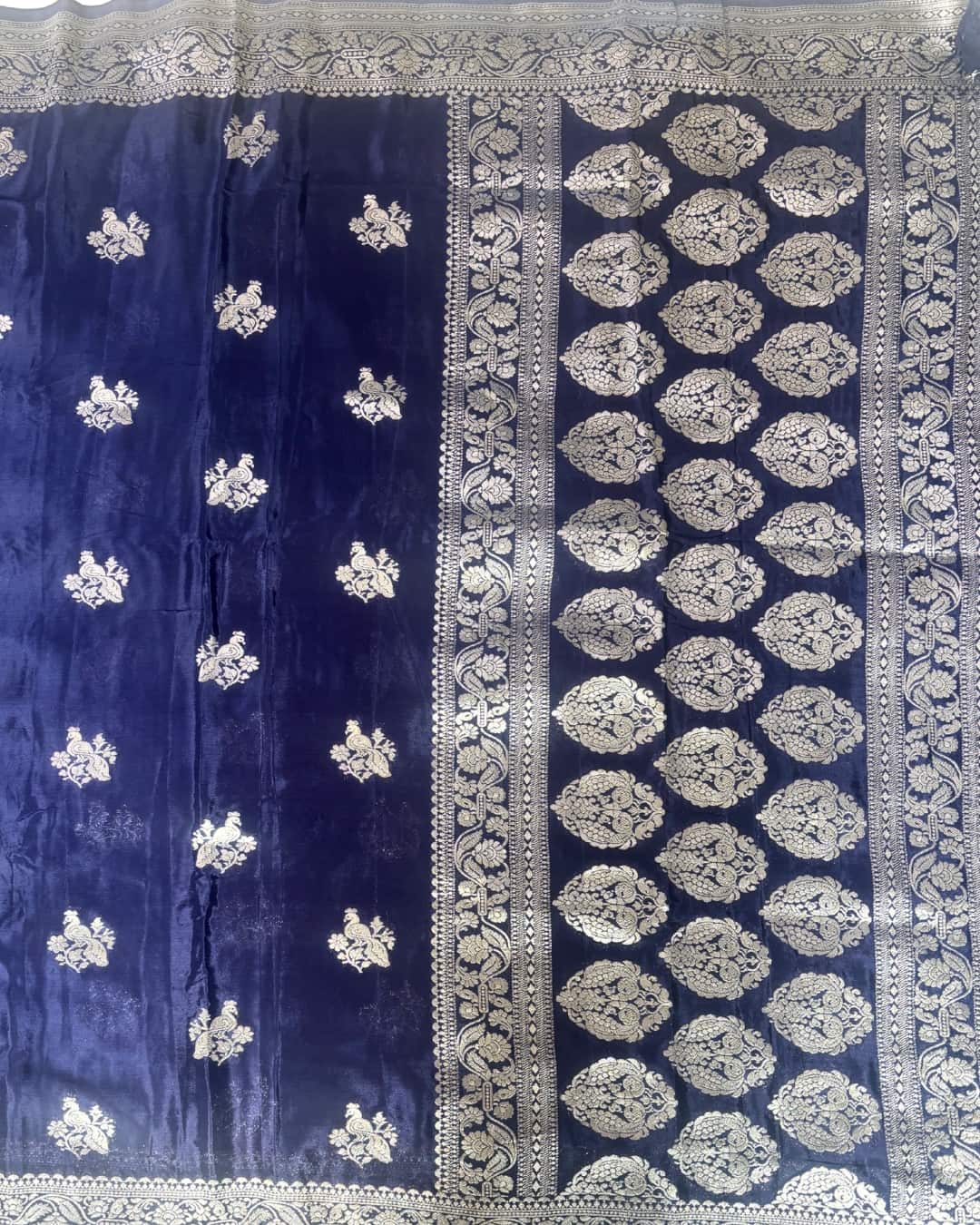 Semi Banaras Silk Saree with Silver Zari Border