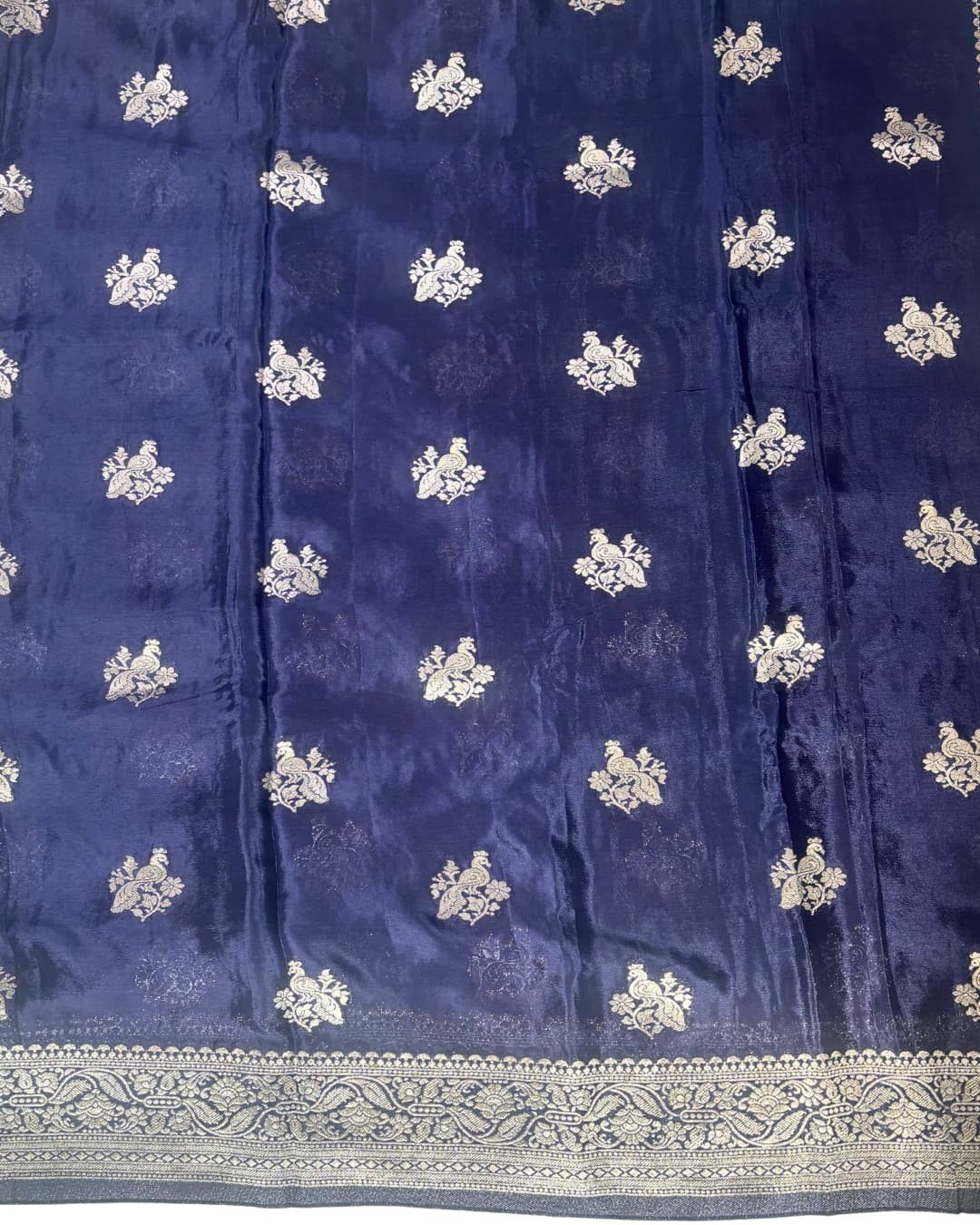 Semi Banaras Silk Saree with Silver Zari Border