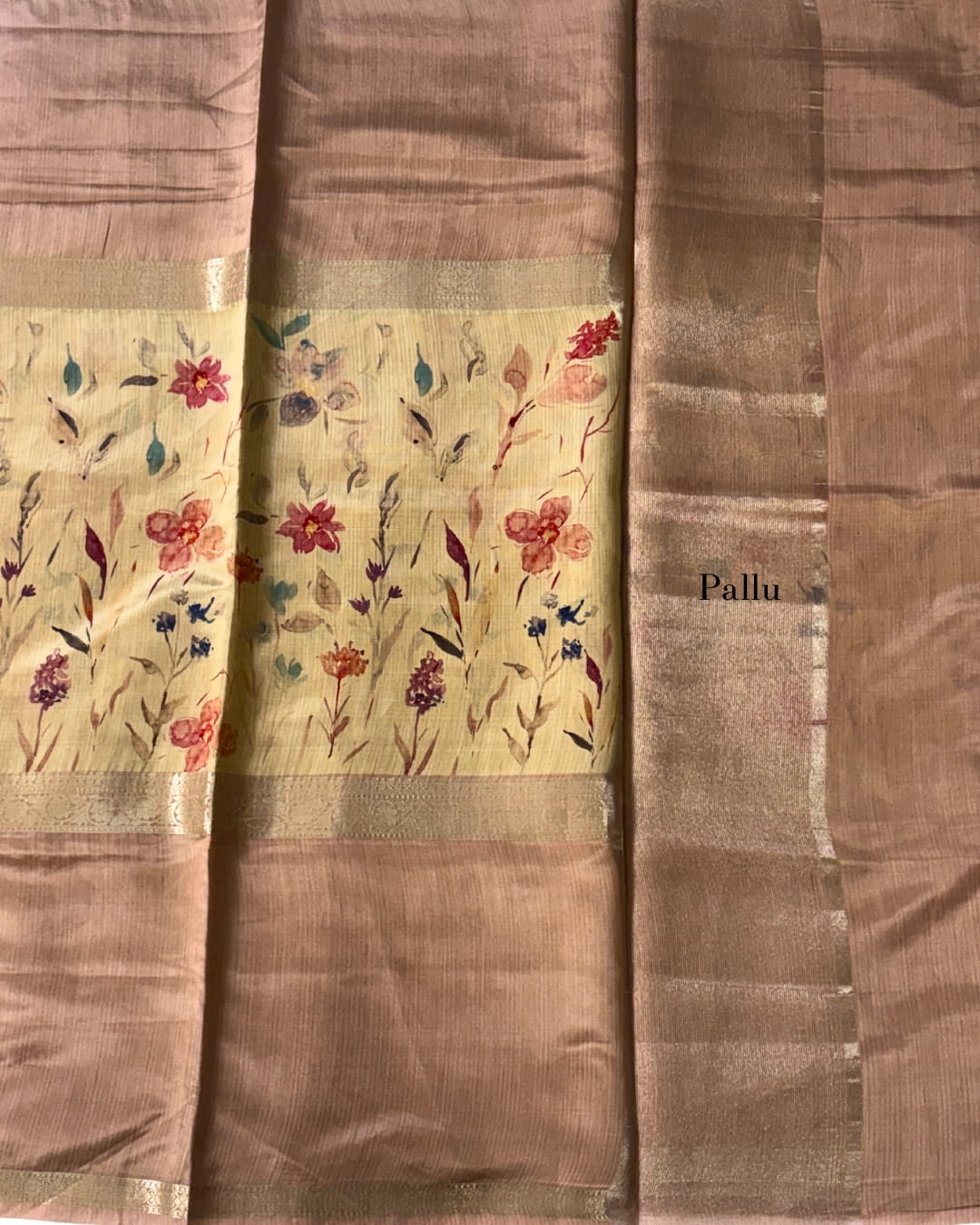 Floral Semi Crepe Silk Saree with Beige Border