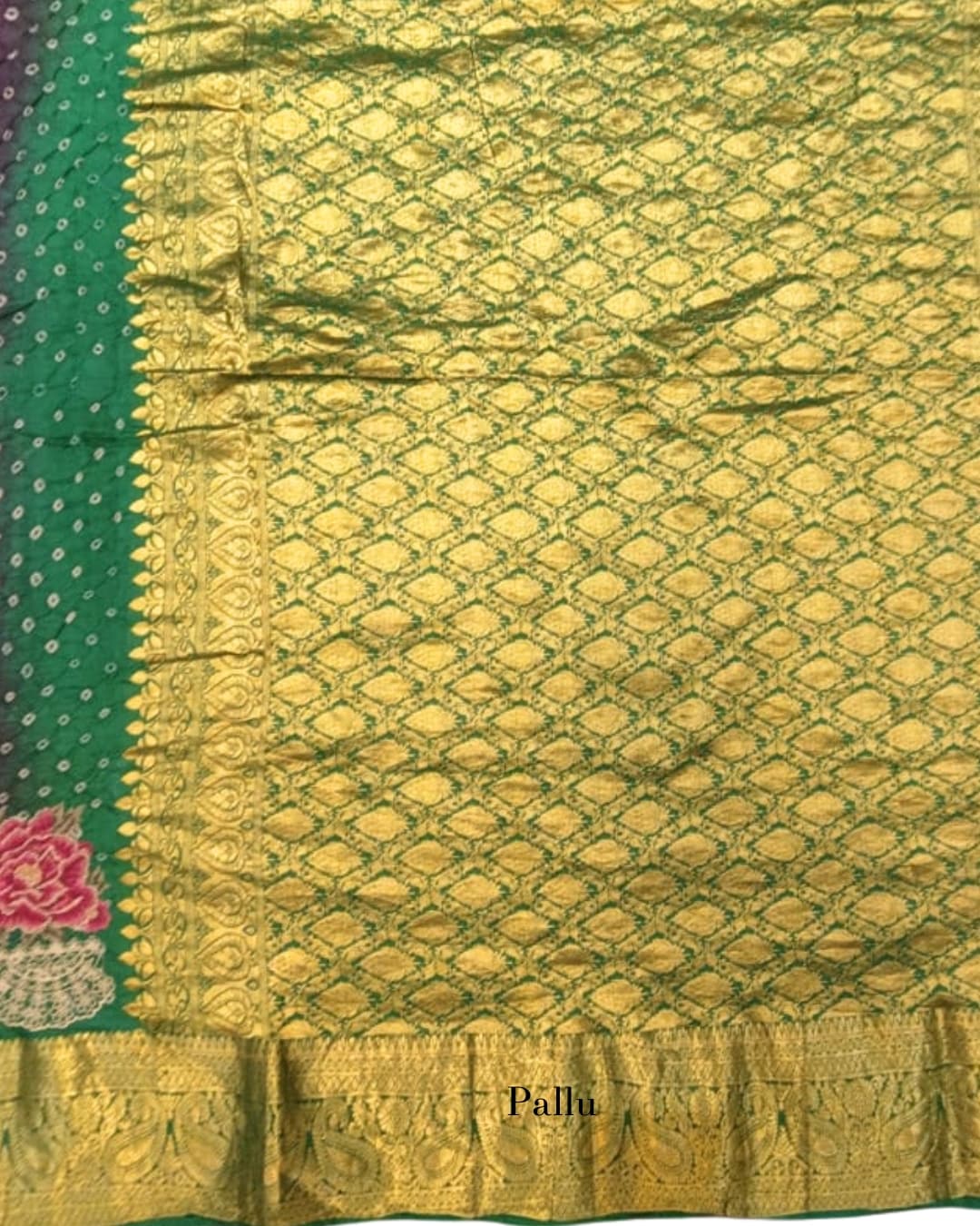 Pure Bandhani Silk Fusion Saree with Petite Embroidery & Kanchi Border