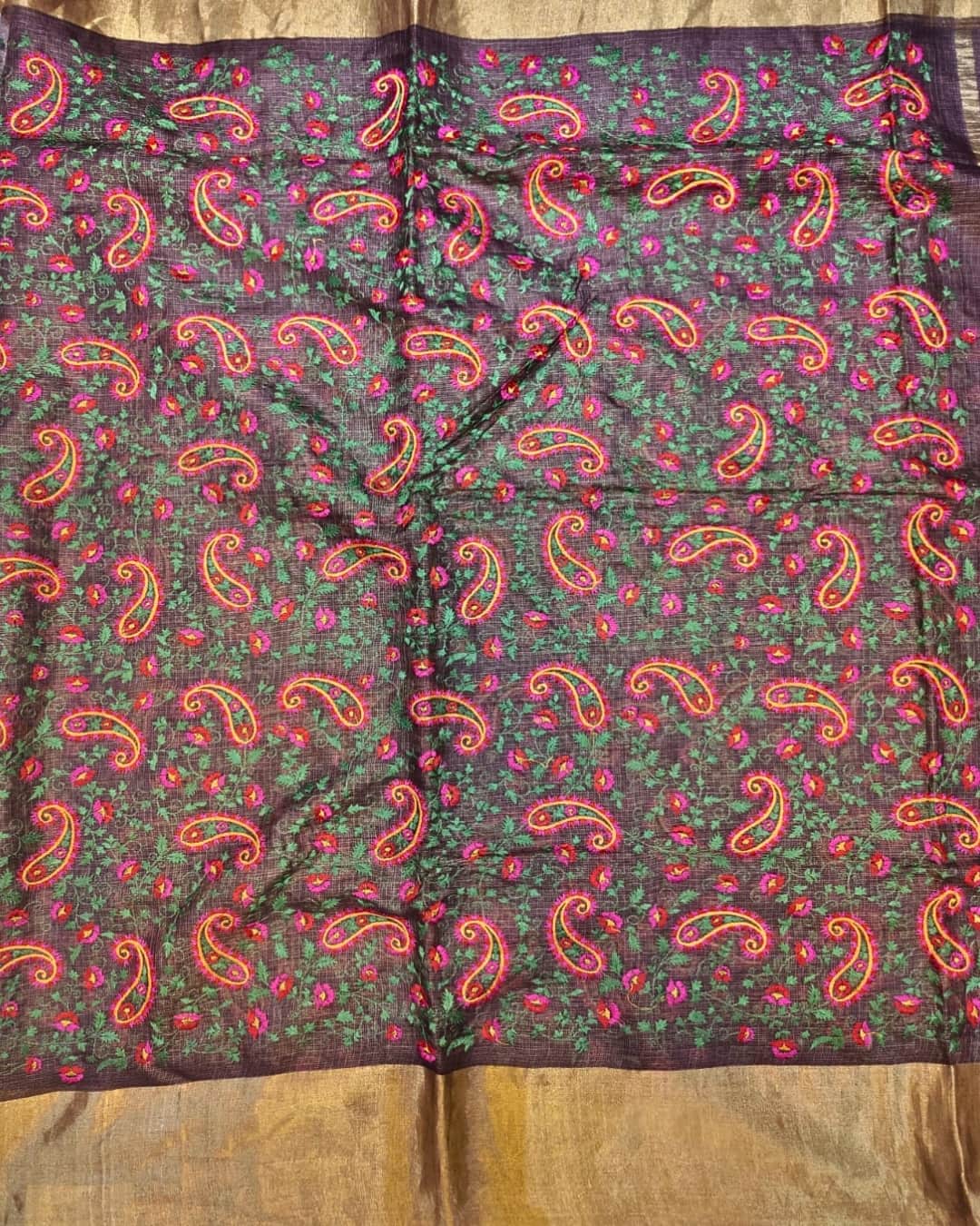 Coffe Brown Manipuri Saree with Cross Stitch Embroidery