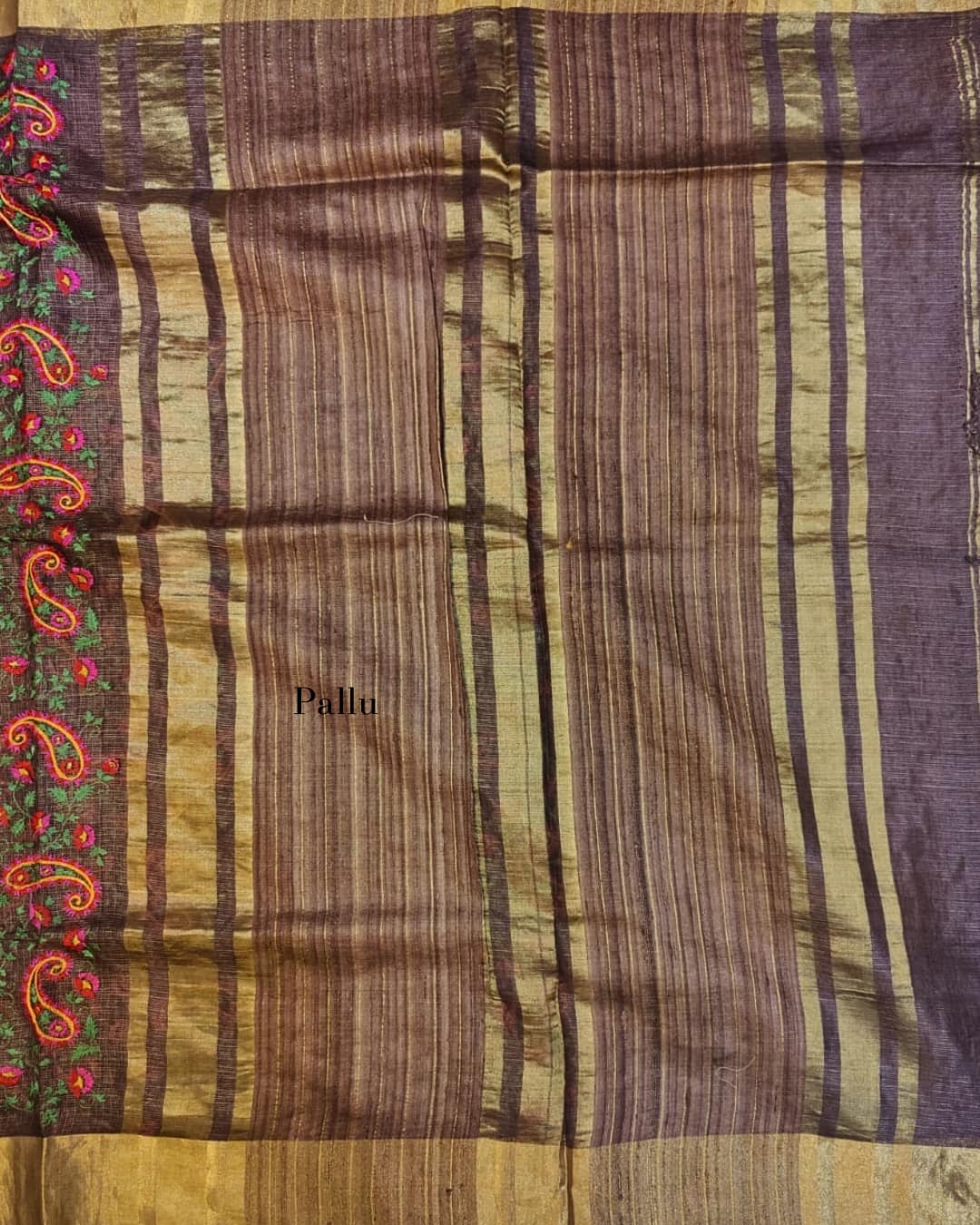 Coffee Brown Manipuri Saree with Cross Stitch Embroidery