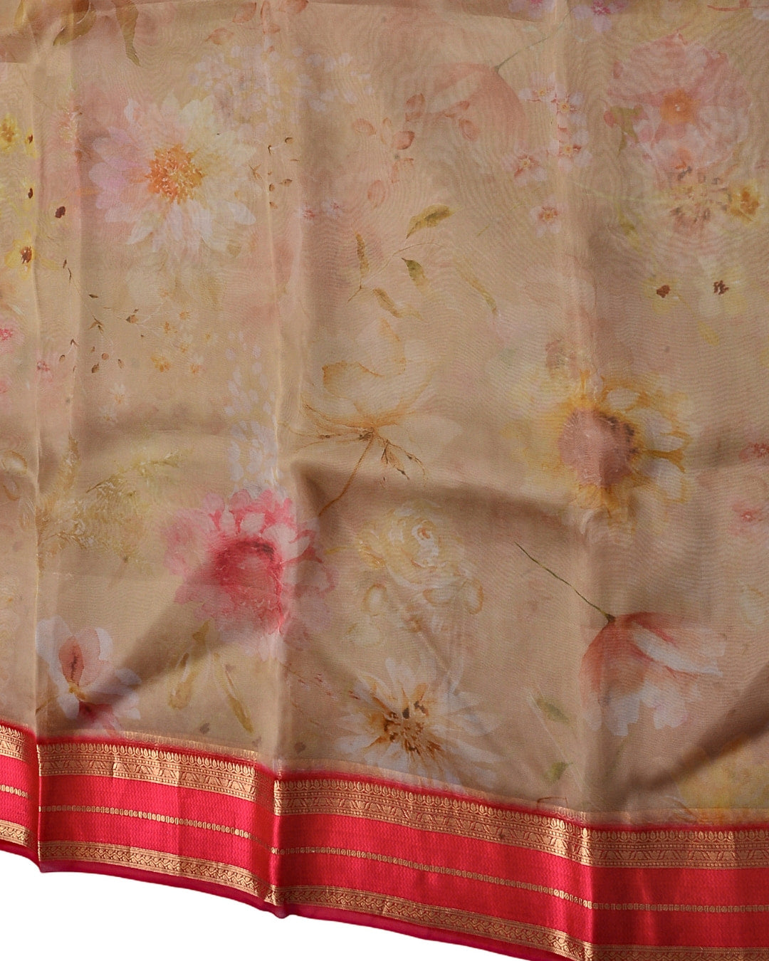 Pure Organza with Red Zari Border