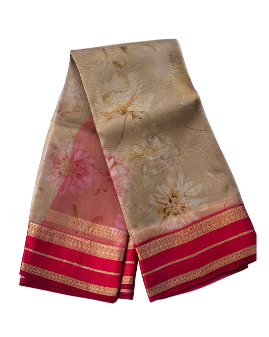 Pure Organza with Red Zari Border