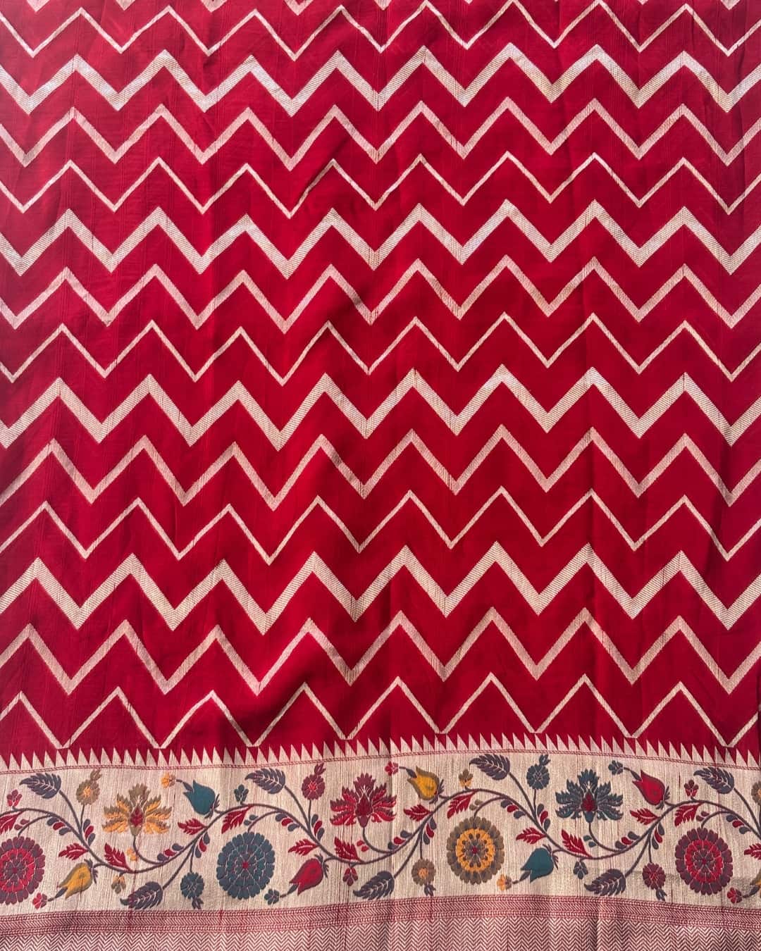 monga tussar silk saree in red with floral border