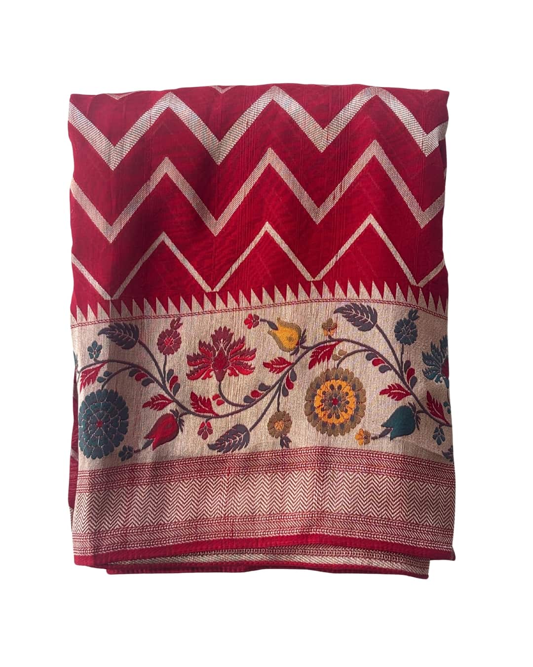 monga tussar silk saree in red with floral border