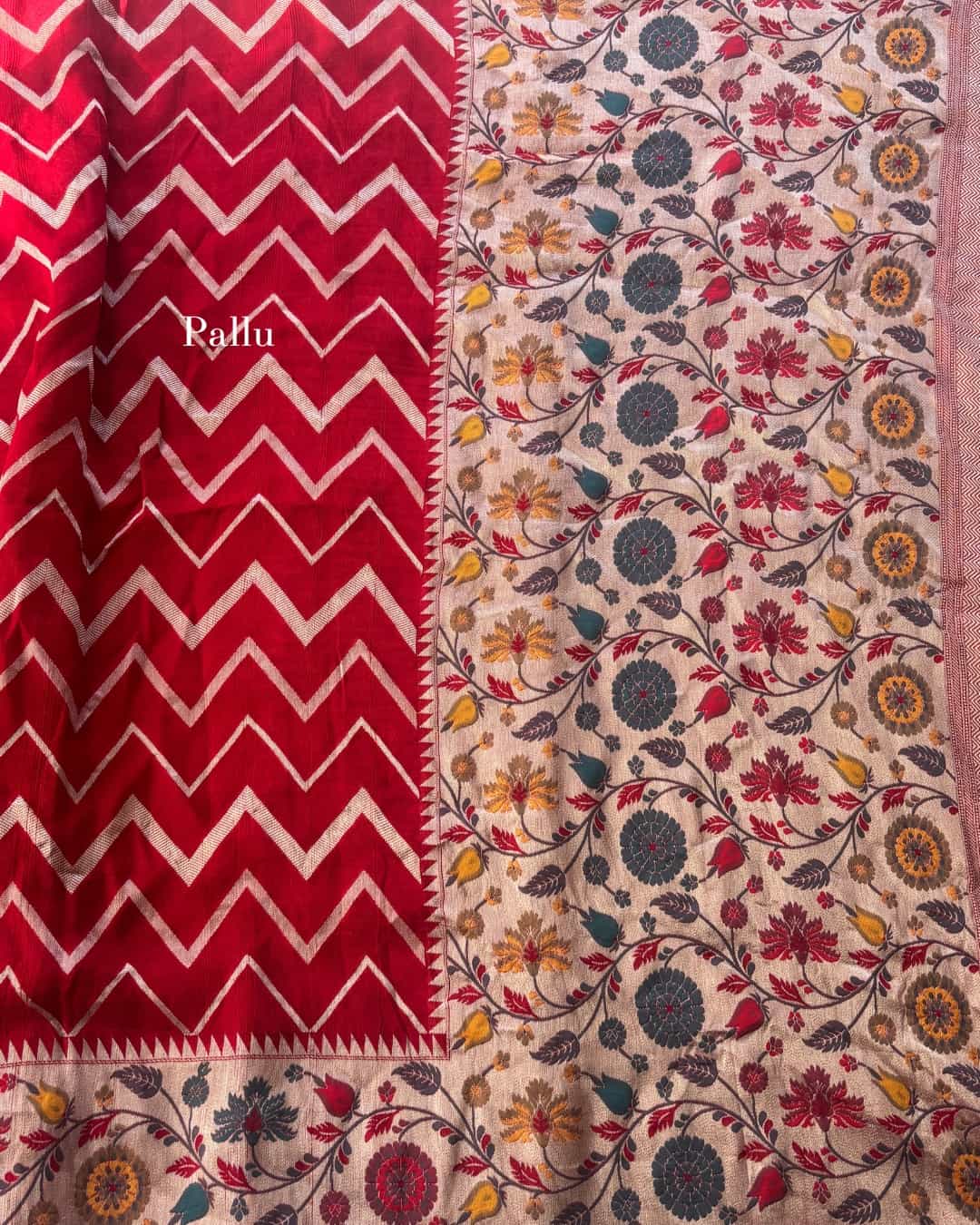 monga tussar silk saree in red with floral border