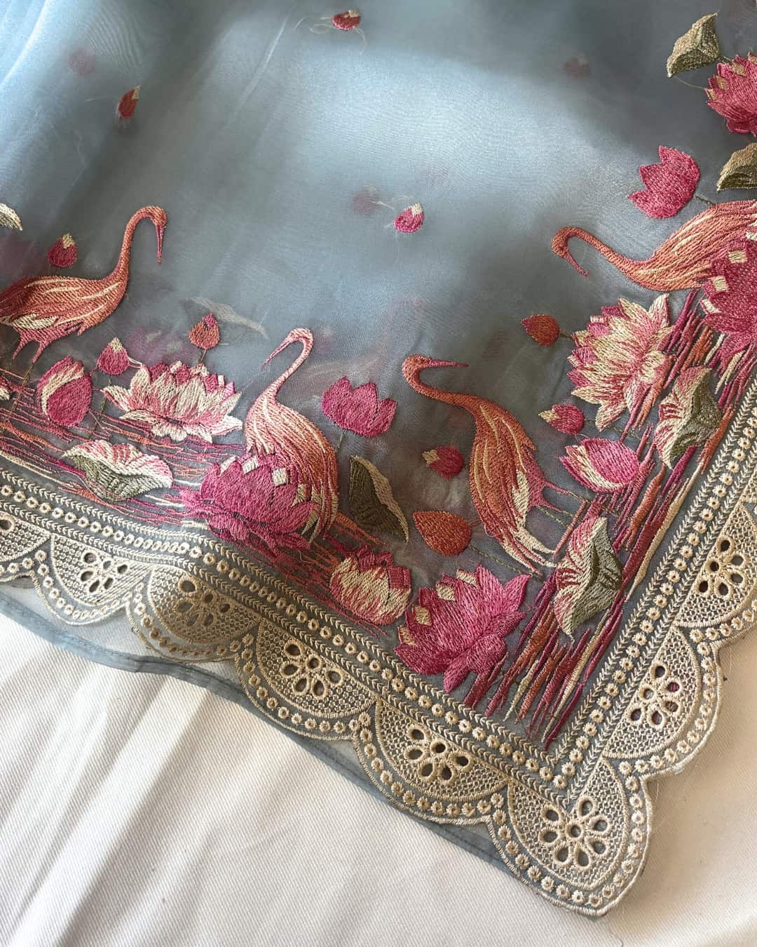 Tissue Saree with Embroidery Work