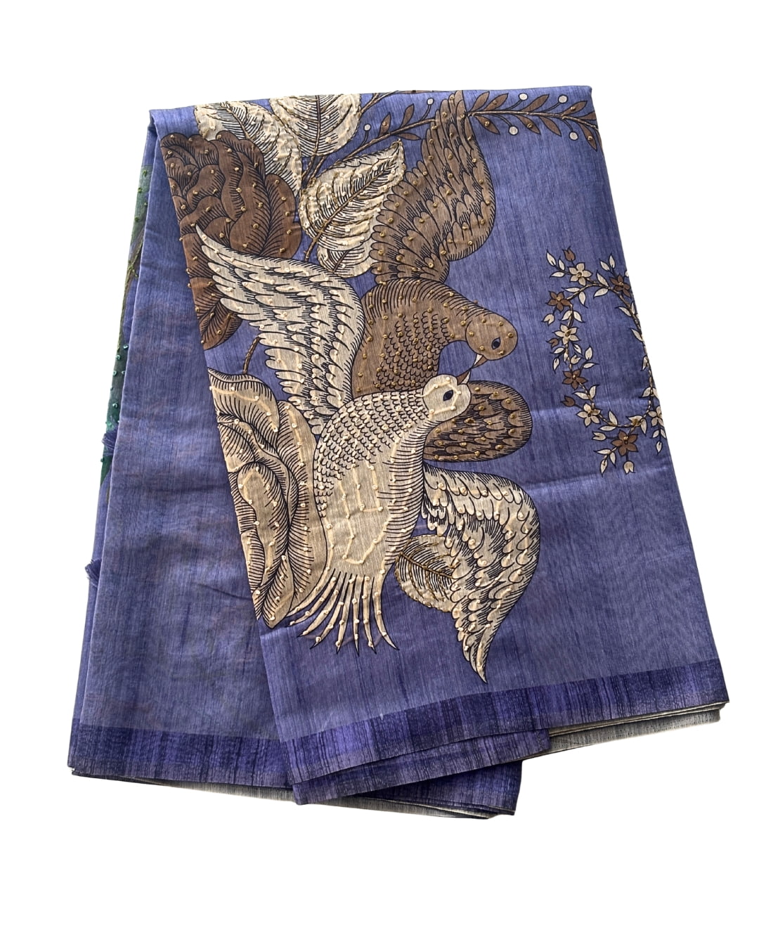 Blue chanderi  silk with kantha work