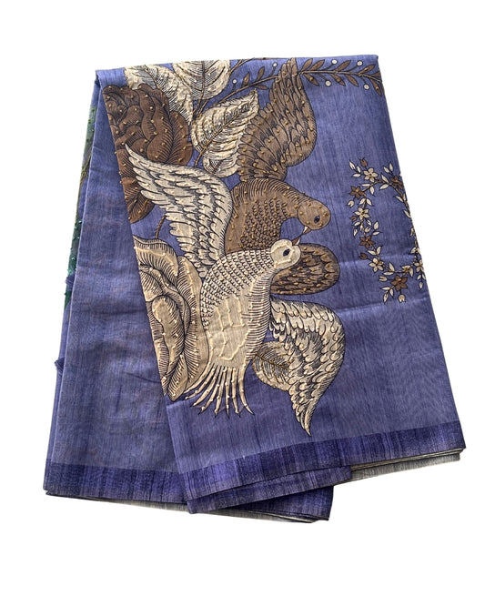 Blue chanderi  silk with kantha work
