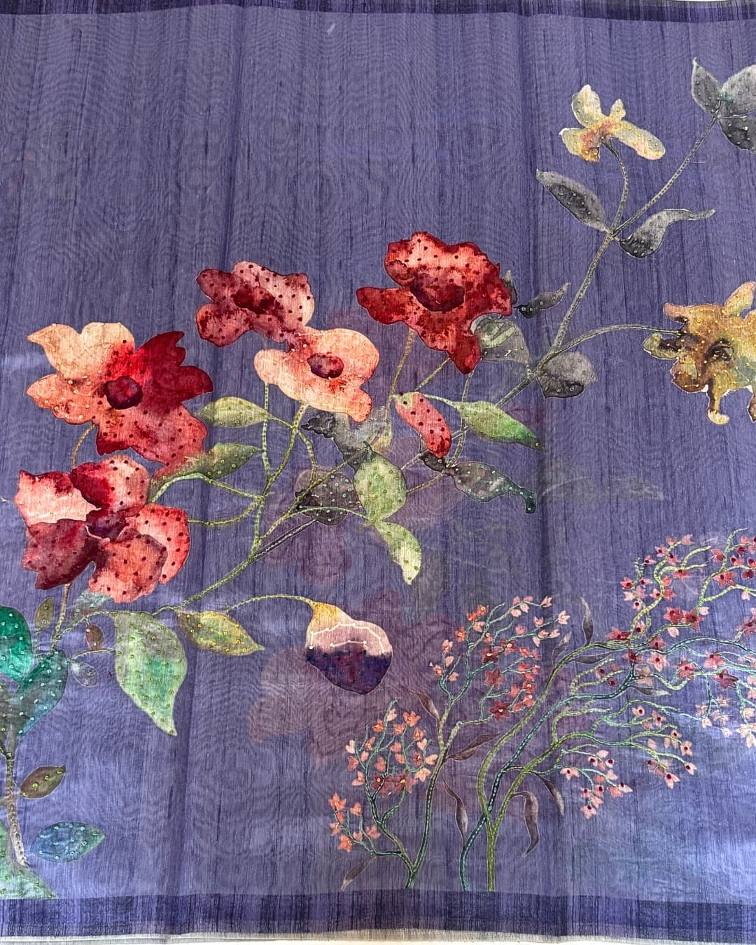 Blue chanderi  silk with kantha work