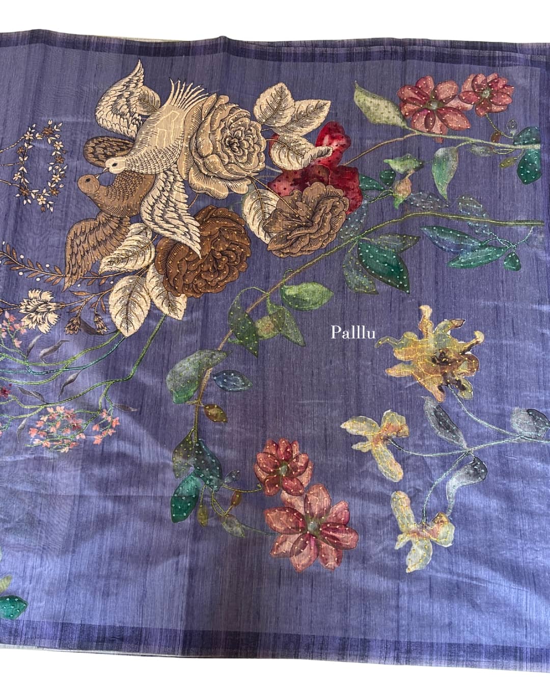 Blue chanderi  silk with kantha work