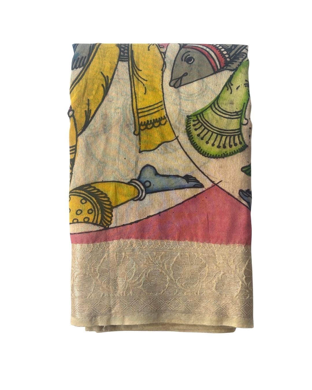 Hand-painted peach kalamkari on Chanderi silk saree