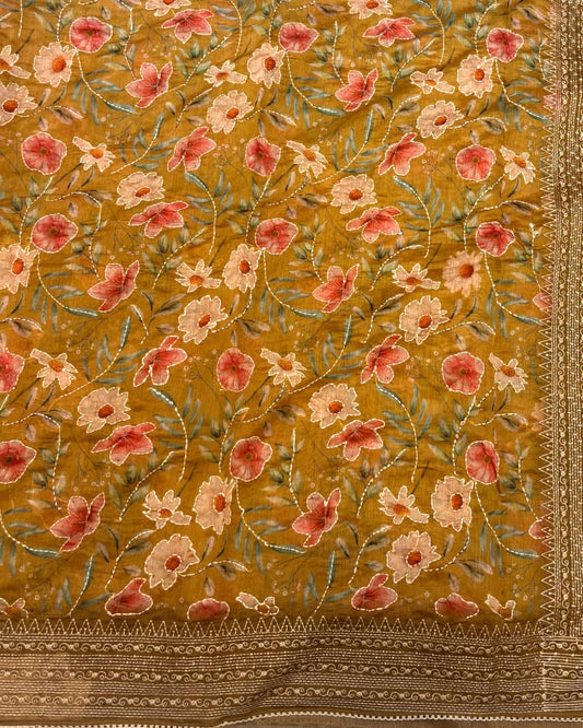 Chanderi Silk Saree with Kantha Work