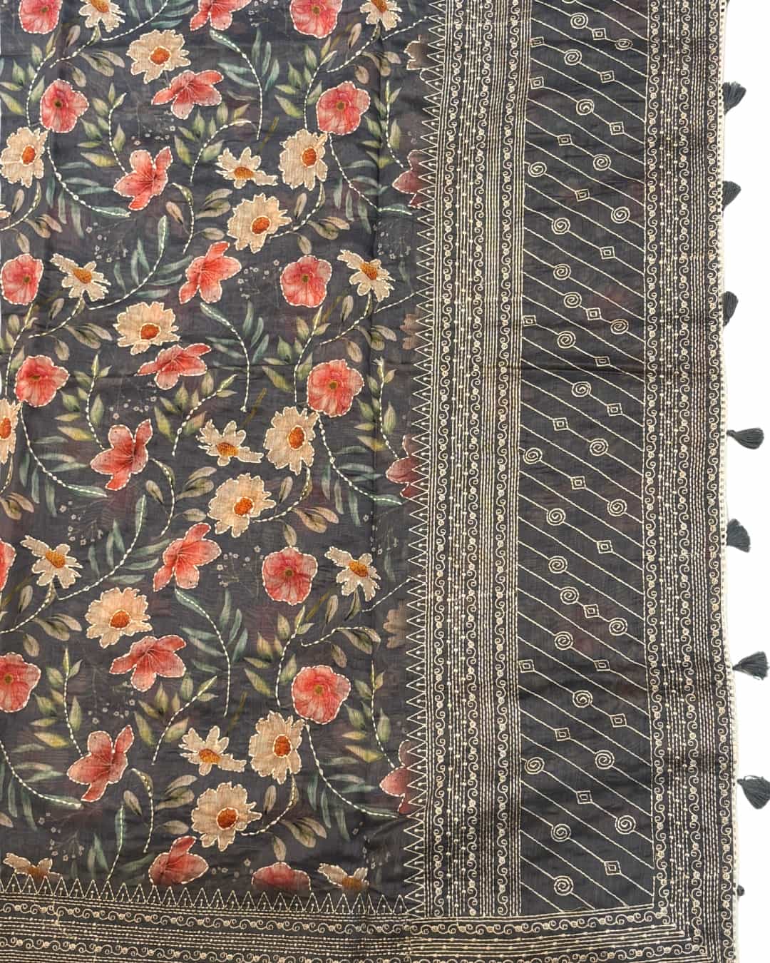 Chanderi Silk Saree with Kantha Work