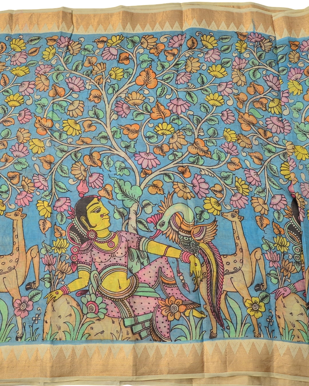 Pure Pen Kalamkari Bangalore Silk Saree