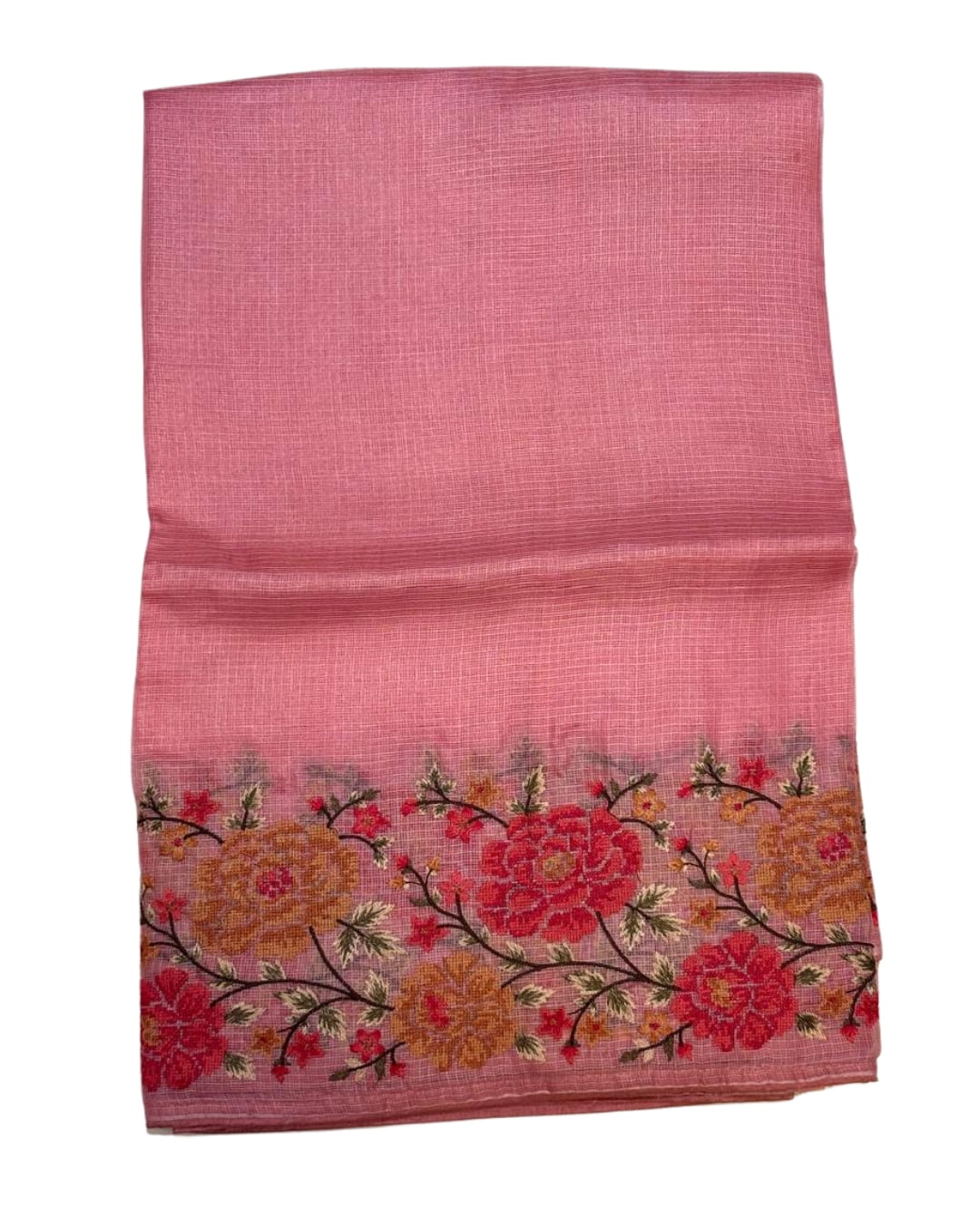 Blush Pink Kota Saree with Petit Point Embroidery